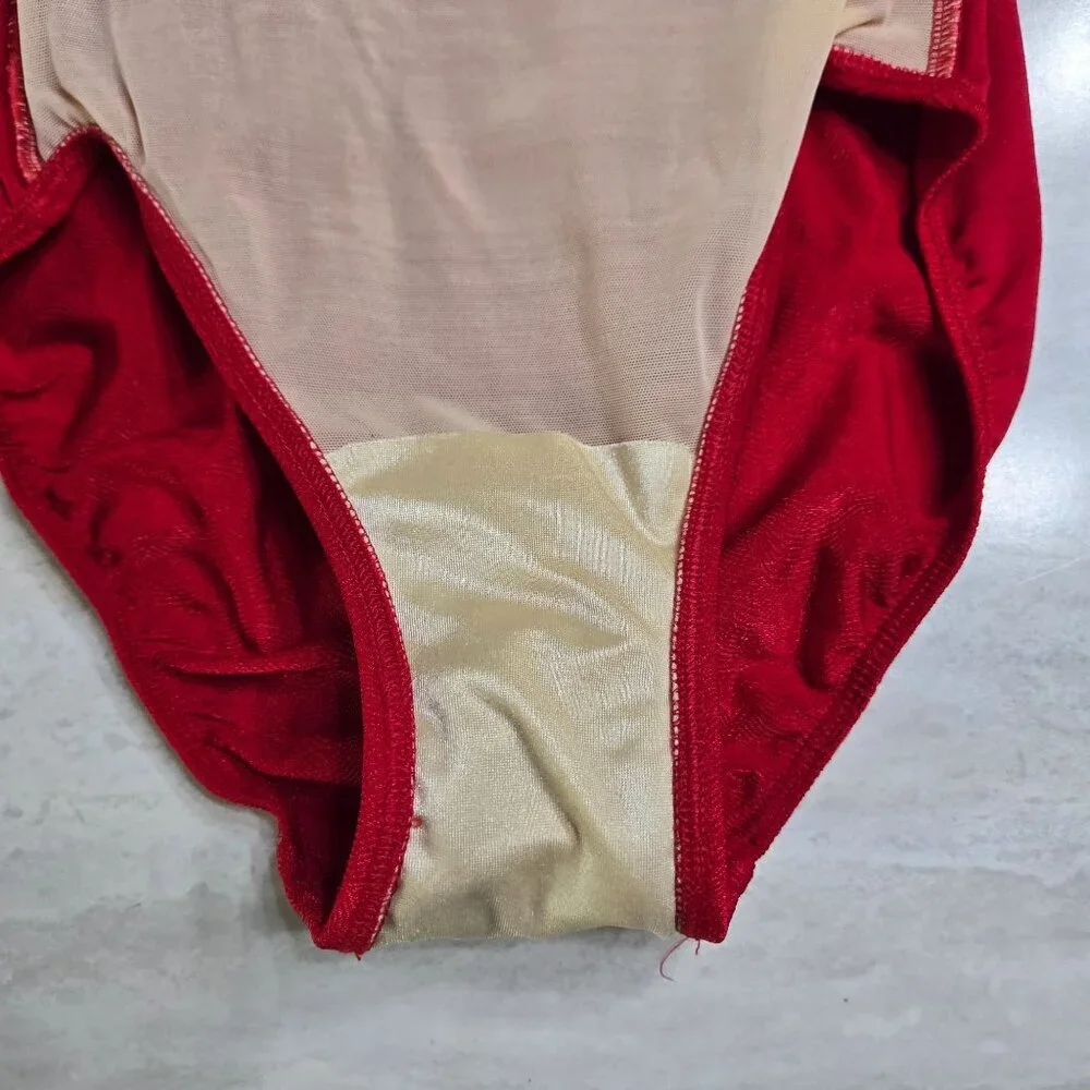 Vintage Roxanne One Piece Swimsuit Red Size 34B Small Ruched Beach‎ Textured